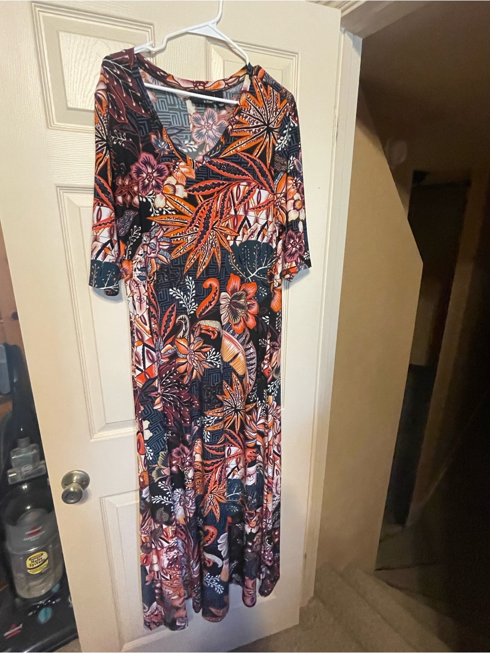 Women's Tall XL Black and Orange Floral Maxi Dress